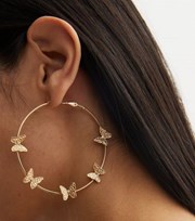New Look Gold Butterfly Large Hoop Earrings